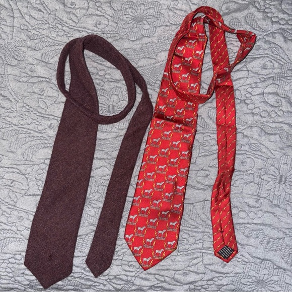 Bundle Yves Saint Laurent Wool and Gianni Versace Silk Red Burgundy Ties - Picture 1 of 15